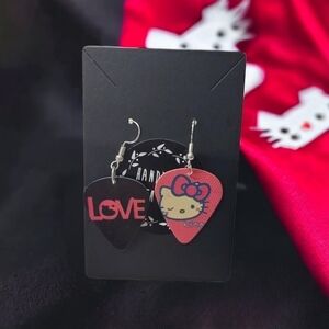 Handcrafted Hello Kitty Guitar Pick Earrings
